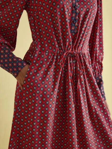 Dresses Women Joules Red And Navy Tie Waist Midi Dress
