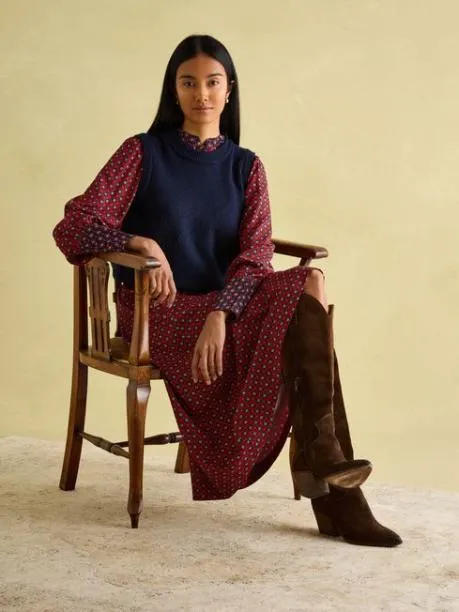 Dresses Women Joules Red And Navy Tie Waist Midi Dress