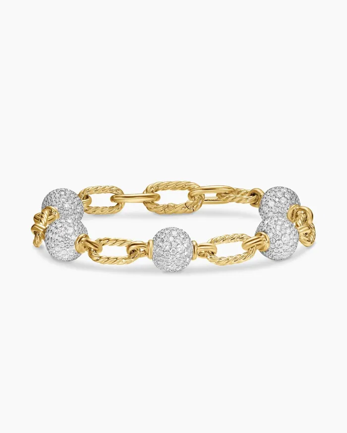DY Madison Pav Bead Chain Bracelet In 18K Yellow Gold 85mm Women David Yurman Chain DY Madison Pav Bead Chain Bracelet In 18K Yellow Gold 85mm Women David Yurman Chain