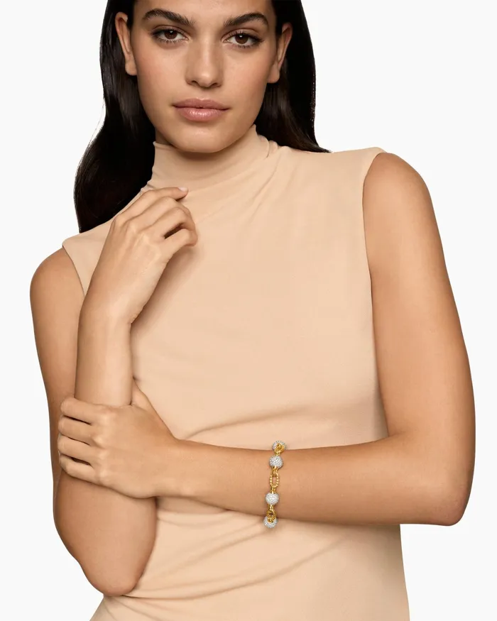 DY Madison Pav Bead Chain Bracelet In 18K Yellow Gold 85mm Women David Yurman Chain DY Madison Pav Bead Chain Bracelet In 18K Yellow Gold 85mm Women David Yurman Chain
