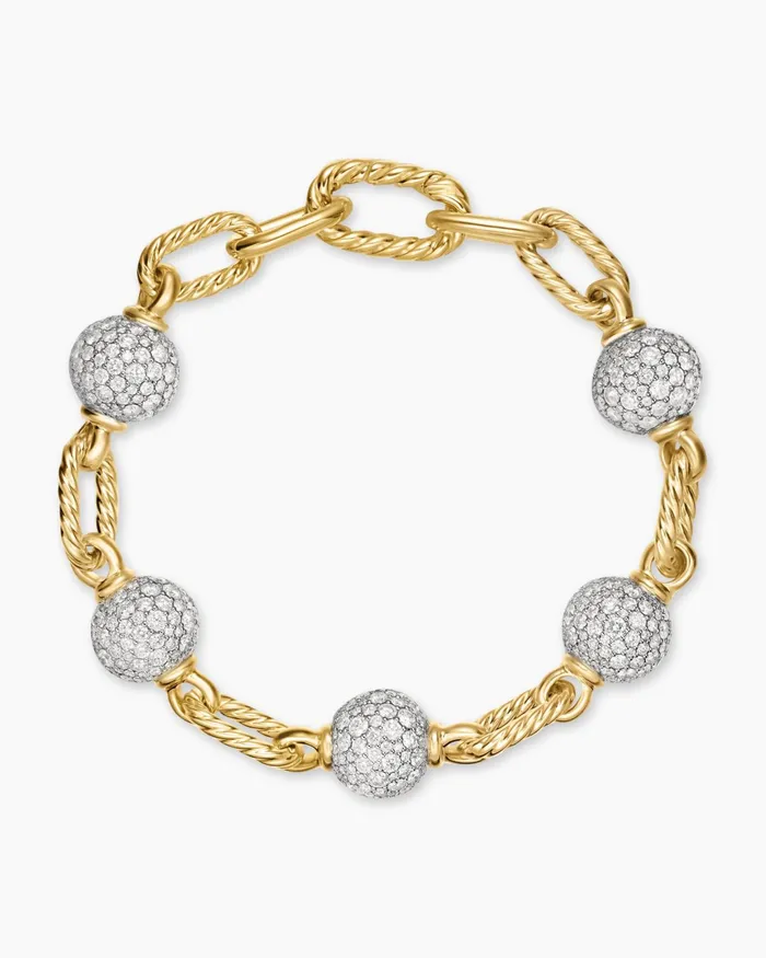 DY Madison Pav Bead Chain Bracelet In 18K Yellow Gold 85mm Women David Yurman Chain DY Madison Pav Bead Chain Bracelet In 18K Yellow Gold 85mm Women David Yurman Chain