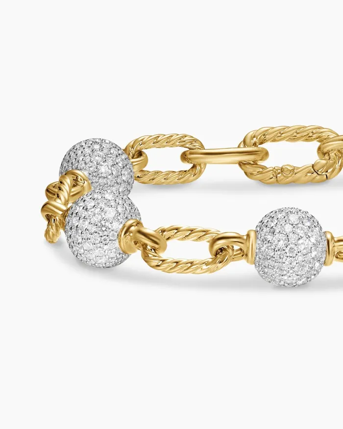 DY Madison Pav Bead Chain Bracelet In 18K Yellow Gold 85mm Women David Yurman Chain DY Madison Pav Bead Chain Bracelet In 18K Yellow Gold 85mm Women David Yurman Chain