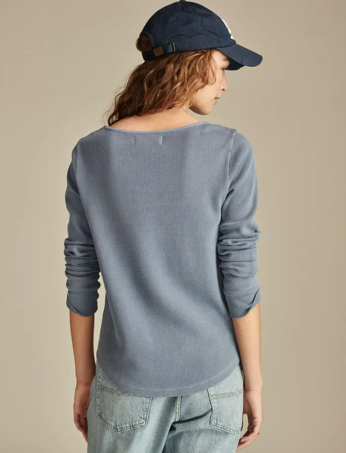 Embroidered Mesh Yoke Henley Stonewash Women Lucky Brand Knit Tops