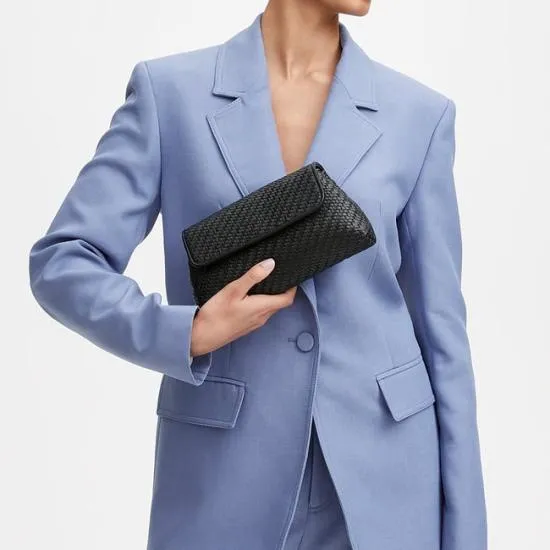 Evening Clutch Black Woven Leather Women Aspinal Of London Woven Leather