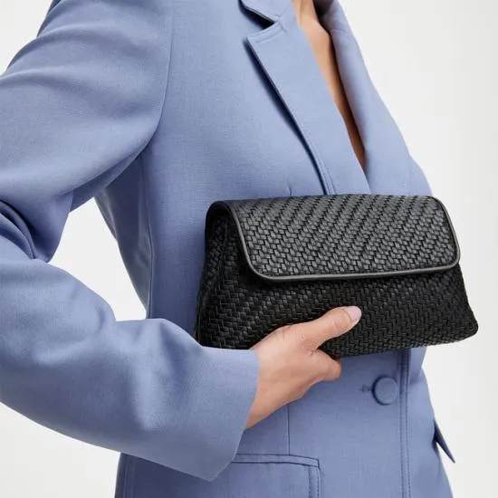Evening Clutch Black Woven Leather Women Aspinal Of London Woven Leather