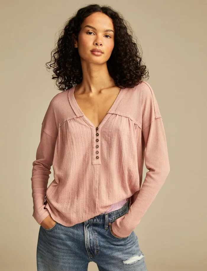 Fabric Mix Long Sleeve Tunic Ash Rose Women Lucky Brand Knit Tops