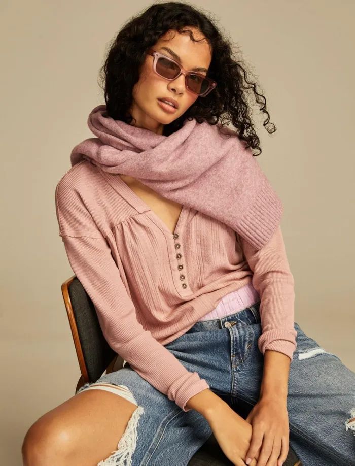 Fabric Mix Long Sleeve Tunic Ash Rose Women Lucky Brand Knit Tops