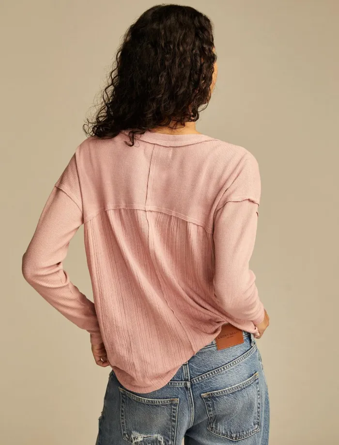 Fabric Mix Long Sleeve Tunic Ash Rose Women Lucky Brand Knit Tops