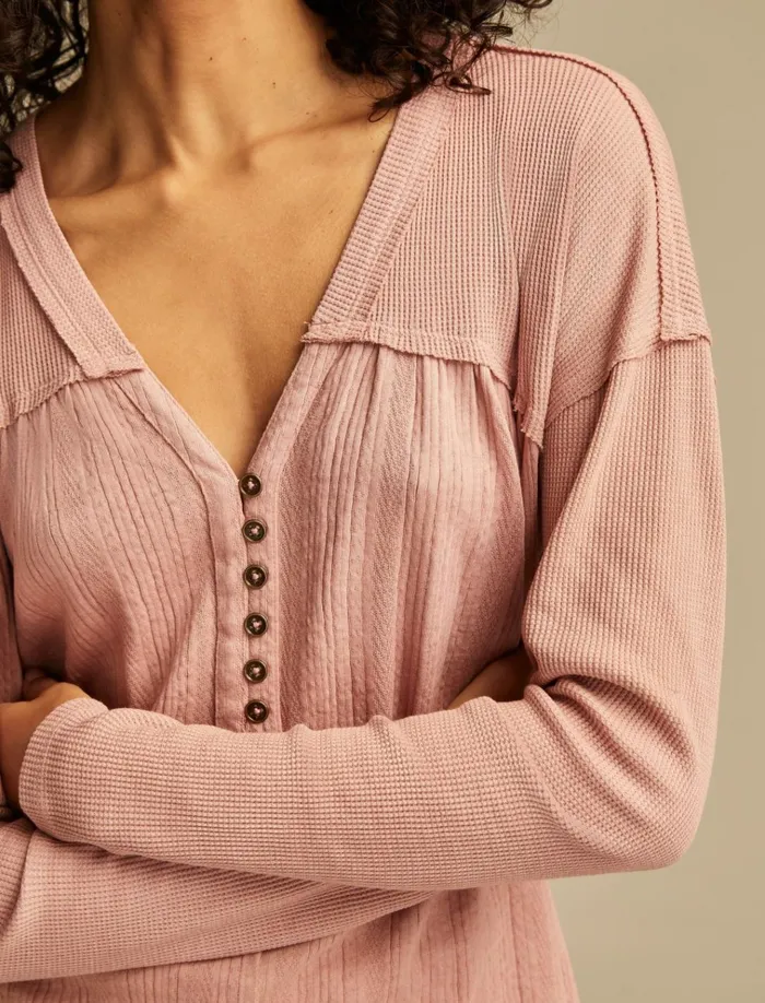 Fabric Mix Long Sleeve Tunic Ash Rose Women Lucky Brand Knit Tops