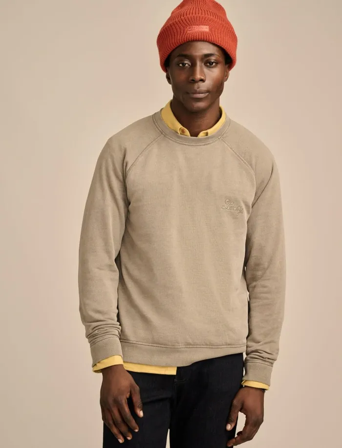 Fleece Logo Raglan Crew Vetiver Men Lucky Brand Shirts and Tops