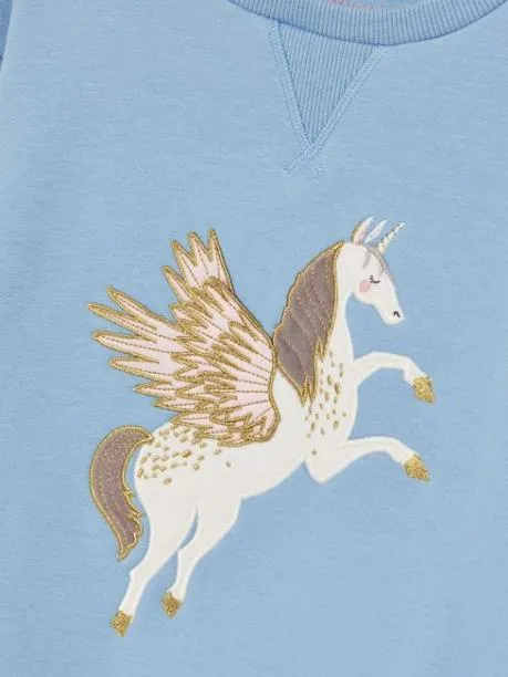 Fleeces and Sweatshirts Girls Joules Blue Pegasus Embroidered Artwork Crew Neck Sweatshirt