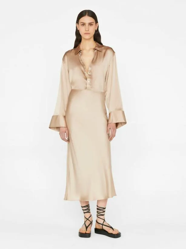 Frame Bias Midi Skirt In Khaki Tan Khaki Tan Women Skirts and Shorts Frame Bias Midi Skirt In Khaki Tan Khaki Tan Women Skirts and Shorts