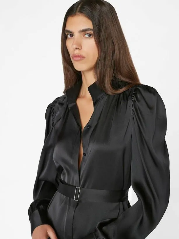 Frame Gillian Long Sleeve Mini Dress In Noir Noir Women Tops and Blouses Frame Gillian Long Sleeve Mini Dress In Noir Noir Women Tops and Blouses