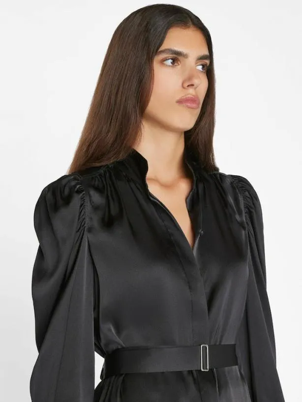 Frame Gillian Long Sleeve Mini Dress In Noir Noir Women Tops and Blouses Frame Gillian Long Sleeve Mini Dress In Noir Noir Women Tops and Blouses