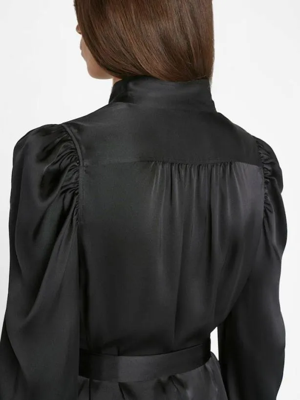 Frame Gillian Long Sleeve Mini Dress In Noir Noir Women Tops and Blouses Frame Gillian Long Sleeve Mini Dress In Noir Noir Women Tops and Blouses