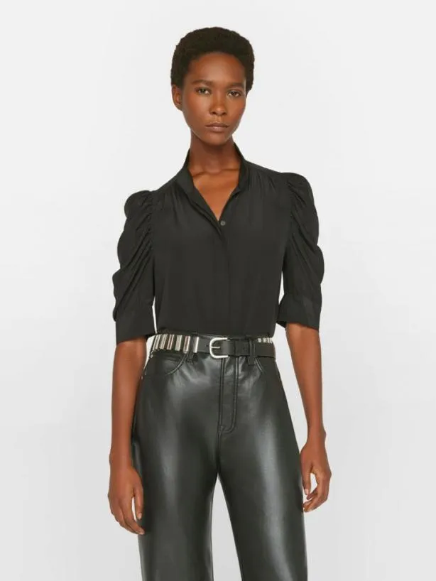 Frame Gillian Top In Noir Noir Women Tops and Blouses