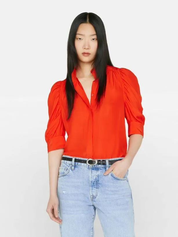 Frame Gillian Top In Red Orange Red Orange Women Tops and Blouses