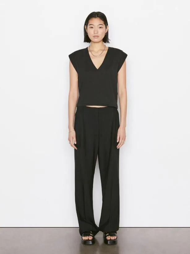 Frame Le High Rise V Neck Tee In Noir Noir Women Tanks and Tees Frame Le High Rise V Neck Tee In Noir Noir Women Tanks and Tees