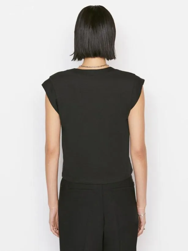 Frame Le High Rise V Neck Tee In Noir Noir Women Tanks and Tees Frame Le High Rise V Neck Tee In Noir Noir Women Tanks and Tees