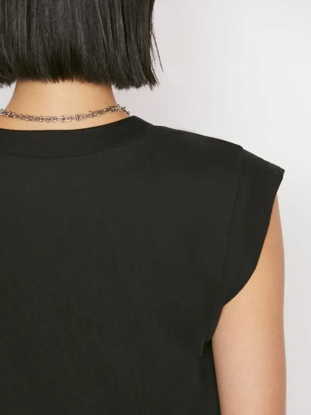 Frame Le High Rise V Neck Tee In Noir Noir Women Tanks and Tees Frame Le High Rise V Neck Tee In Noir Noir Women Tanks and Tees