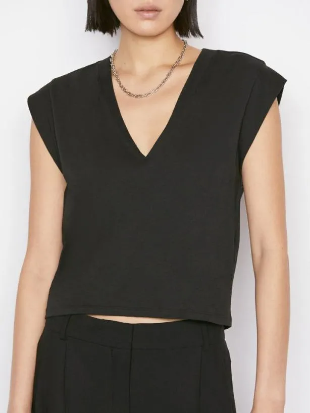 Frame Le High Rise V Neck Tee In Noir Noir Women Tanks and Tees Frame Le High Rise V Neck Tee In Noir Noir Women Tanks and Tees