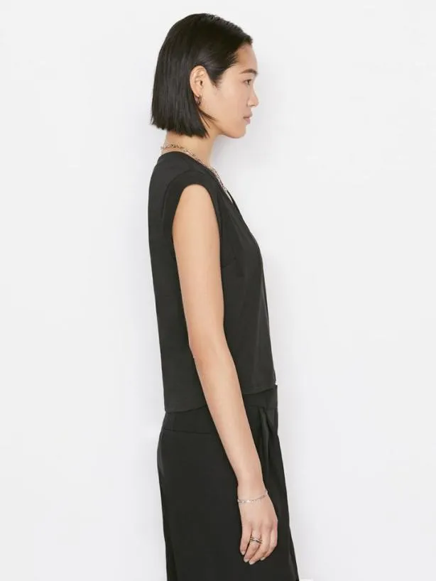 Frame Le High Rise V Neck Tee In Noir Noir Women Tanks and Tees Frame Le High Rise V Neck Tee In Noir Noir Women Tanks and Tees