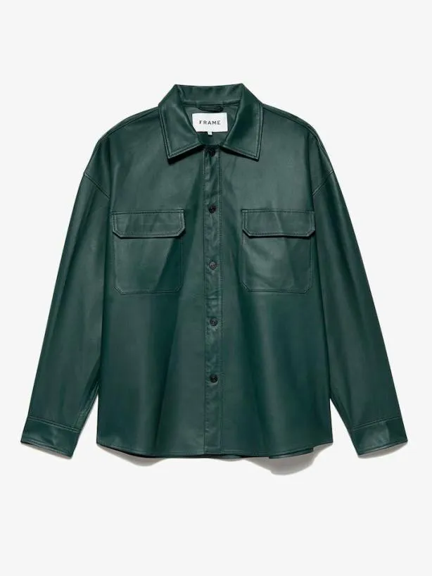 Frame Leather Shirt In Dark Green Dark Green Men Shirts