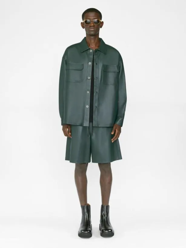 Frame Leather Shirt In Dark Green Dark Green Men Shirts Frame Leather Shirt In Dark Green Dark Green Men Shirts