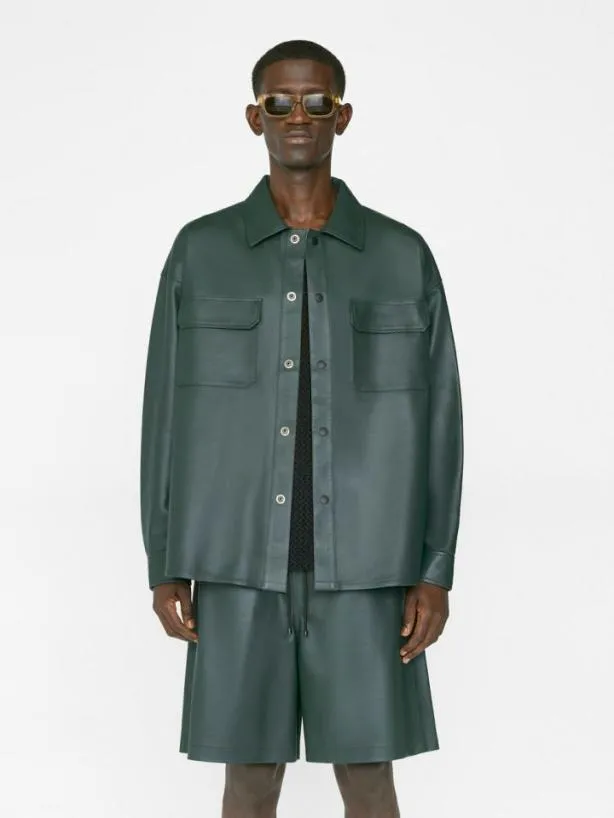 Frame Leather Shirt In Dark Green Dark Green Men Shirts Frame Leather Shirt In Dark Green Dark Green Men Shirts