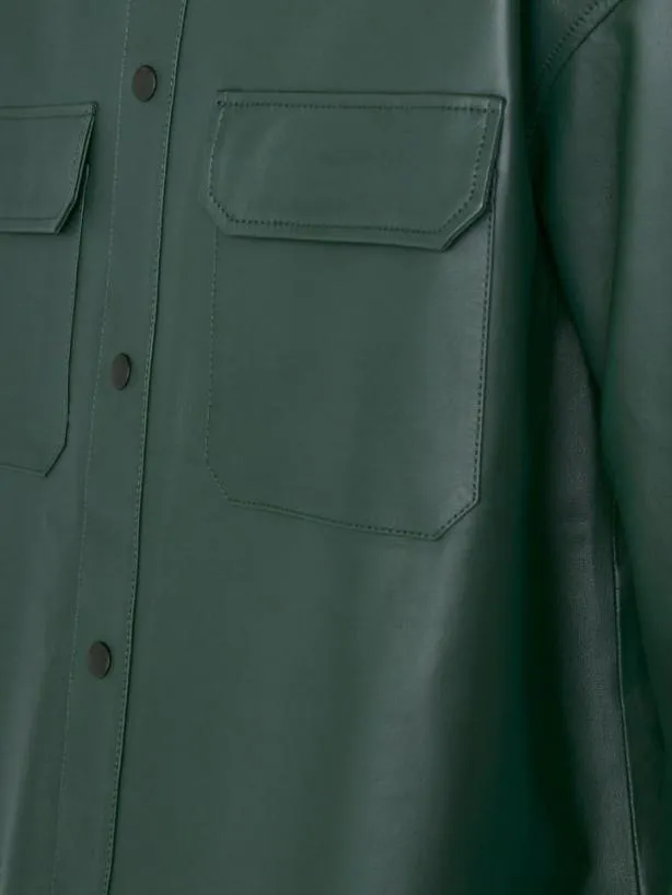 Frame Leather Shirt In Dark Green Dark Green Men Shirts Frame Leather Shirt In Dark Green Dark Green Men Shirts