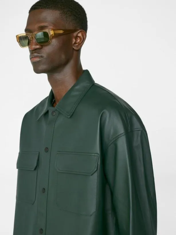 Frame Leather Shirt In Dark Green Dark Green Men Shirts Frame Leather Shirt In Dark Green Dark Green Men Shirts