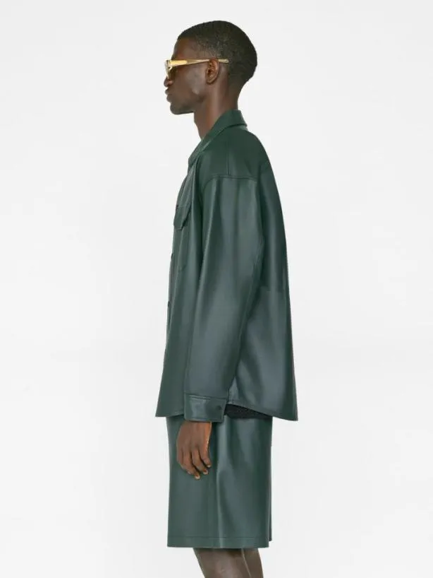 Frame Leather Shirt In Dark Green Dark Green Men Shirts Frame Leather Shirt In Dark Green Dark Green Men Shirts