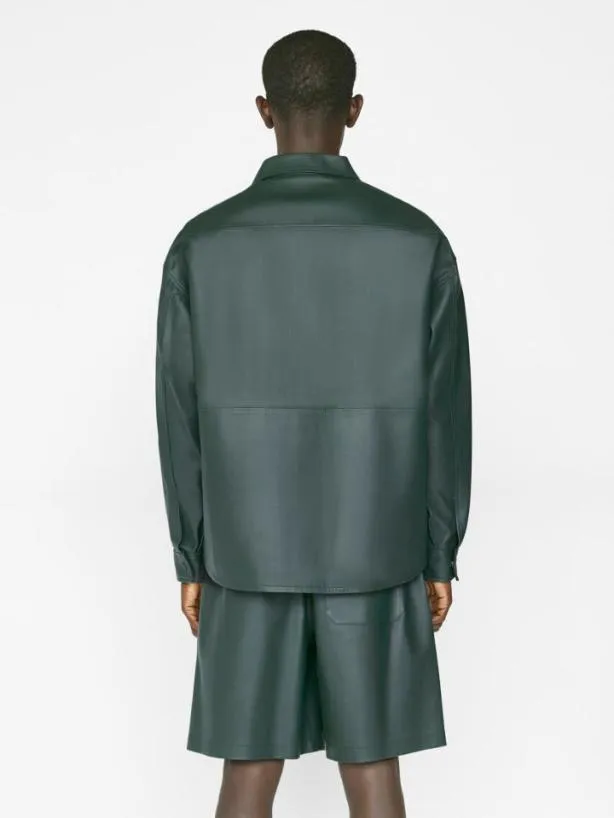 Frame Leather Shirt In Dark Green Dark Green Men Shirts Frame Leather Shirt In Dark Green Dark Green Men Shirts