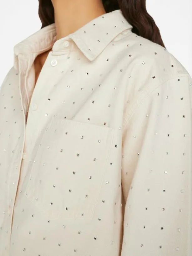 Frame Oversized Rhinestone Shirt In Bone Bone Women Tops and Blouses Frame Oversized Rhinestone Shirt In Bone Bone Women Tops and Blouses