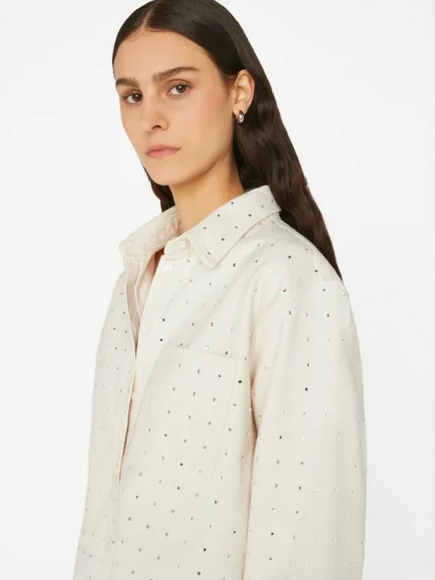 Frame Oversized Rhinestone Shirt In Bone Bone Women Tops and Blouses Frame Oversized Rhinestone Shirt In Bone Bone Women Tops and Blouses