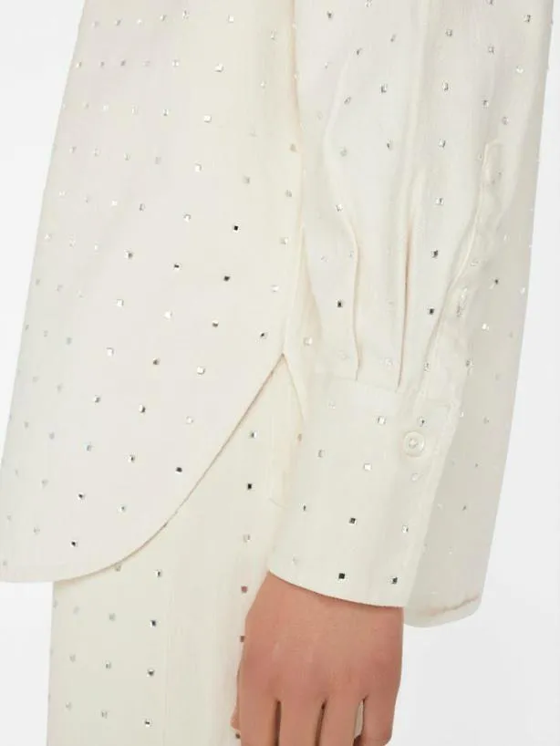 Frame Oversized Rhinestone Shirt In Bone Bone Women Tops and Blouses Frame Oversized Rhinestone Shirt In Bone Bone Women Tops and Blouses