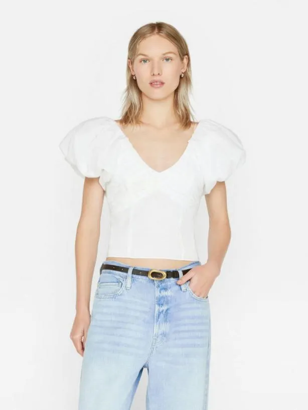 Frame Puff Sleeve Top In Blanc Blanc Women Tops and Blouses