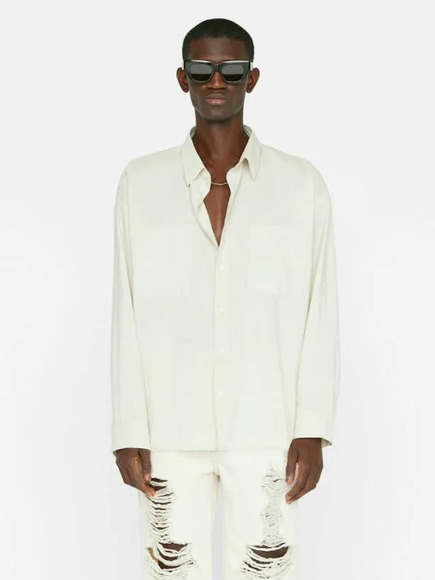 Frame Relaxed Silk Blend Holiday Shirt In Ecru Ecru Men Shirts Frame Relaxed Silk Blend Holiday Shirt In Ecru Ecru Men Shirts
