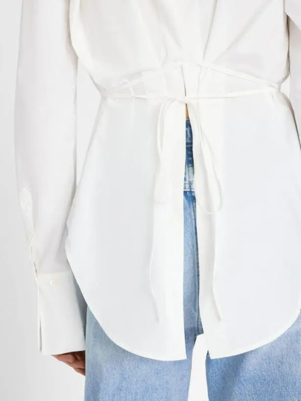 Frame Slit Back Waist Tie Shirt In Blanc Blanc Women Tops and Blouses Frame Slit Back Waist Tie Shirt In Blanc Blanc Women Tops and Blouses