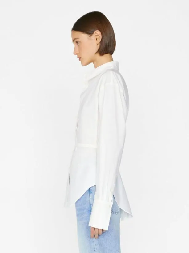 Frame Slit Back Waist Tie Shirt In Blanc Blanc Women Tops and Blouses Frame Slit Back Waist Tie Shirt In Blanc Blanc Women Tops and Blouses