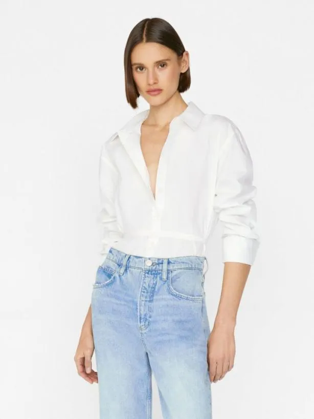 Frame Slit Back Waist Tie Shirt In Blanc Blanc Women Tops and Blouses Frame Slit Back Waist Tie Shirt In Blanc Blanc Women Tops and Blouses