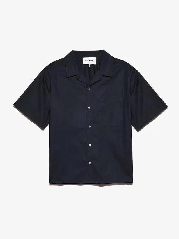 Frame Soft Cotton Camp Collar Shirt In Dark Navy Dark Navy Men Shirts