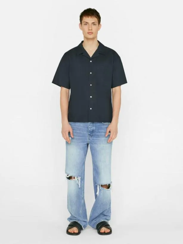 Frame Soft Cotton Camp Collar Shirt In Dark Navy Dark Navy Men Shirts Frame Soft Cotton Camp Collar Shirt In Dark Navy Dark Navy Men Shirts