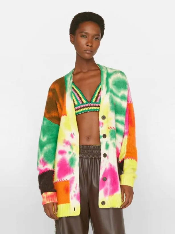 Frame Tie Dye Cardigan In Flash Lime Multi Flash Lime Multi Women Sweaters