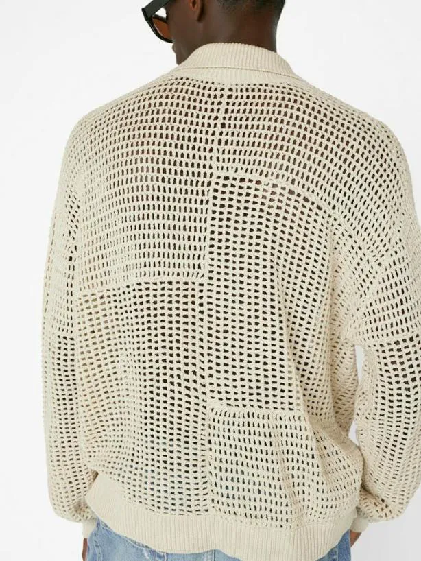 Frame Tonal Crochet In Ecru Ecru Men Sweaters and Hoodies Frame Tonal Crochet In Ecru Ecru Men Sweaters and Hoodies
