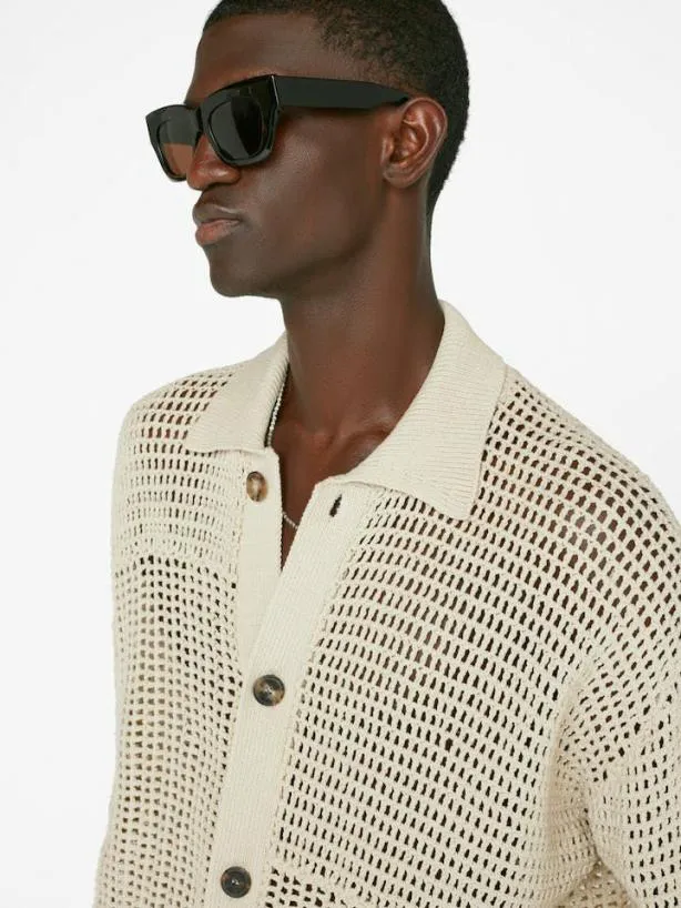 Frame Tonal Crochet In Ecru Ecru Men Sweaters and Hoodies Frame Tonal Crochet In Ecru Ecru Men Sweaters and Hoodies