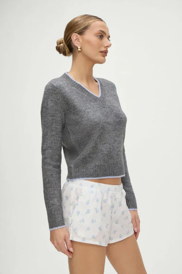 Frankies Bikinis Brentwood V Neck Sweater Winter Sky Women Cloud Knits