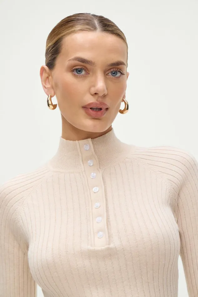 Frankies Bikinis Isla Long Sleeve Mini Dress Cream Women Dresses
