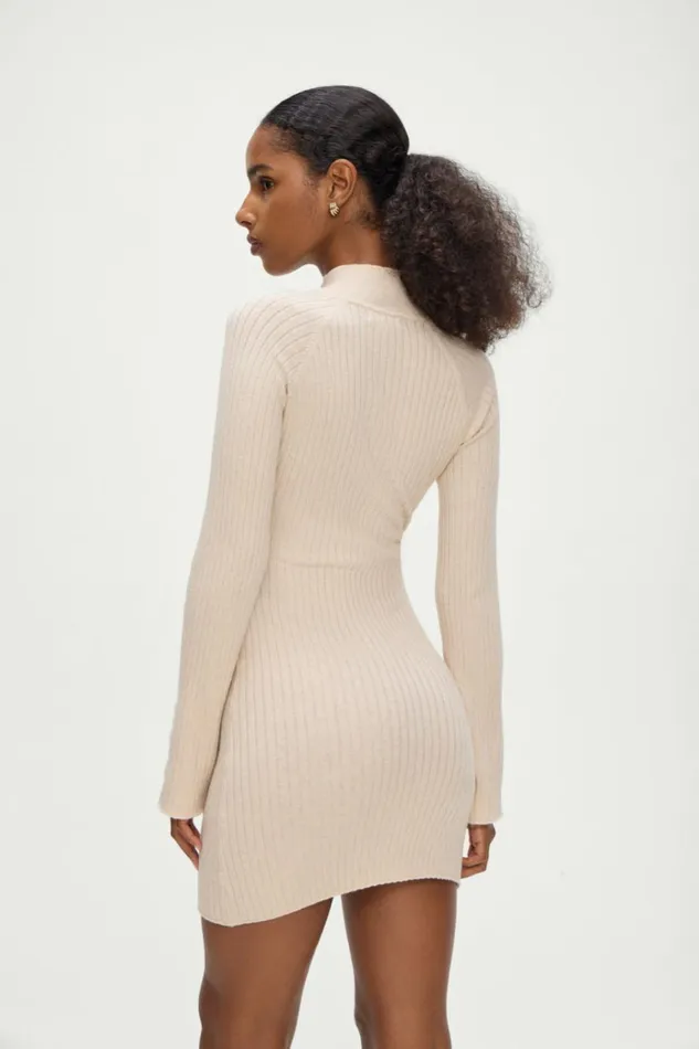 Frankies Bikinis Isla Long Sleeve Mini Dress Cream Women Dresses
