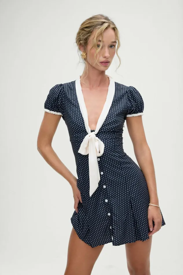Frankies Bikinis Manhattan Button Up Mini Dress Polka Women Dresses